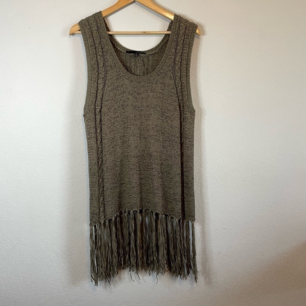 Harve Benard Green Fringe Sleeveless Loose Knit Fringe Sweater Cover Up Size XL
